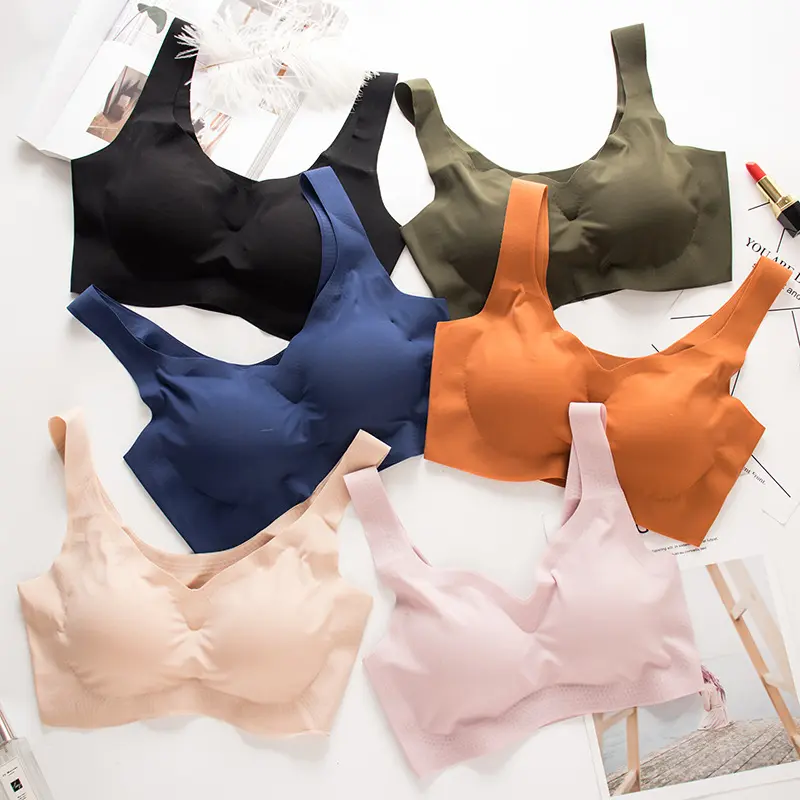 Women Seamless Ice Silk Bra Removable Chest Pad Lifting Bralette Underwear No Steel Ring Breathable Push Up Yoga Vest Bras