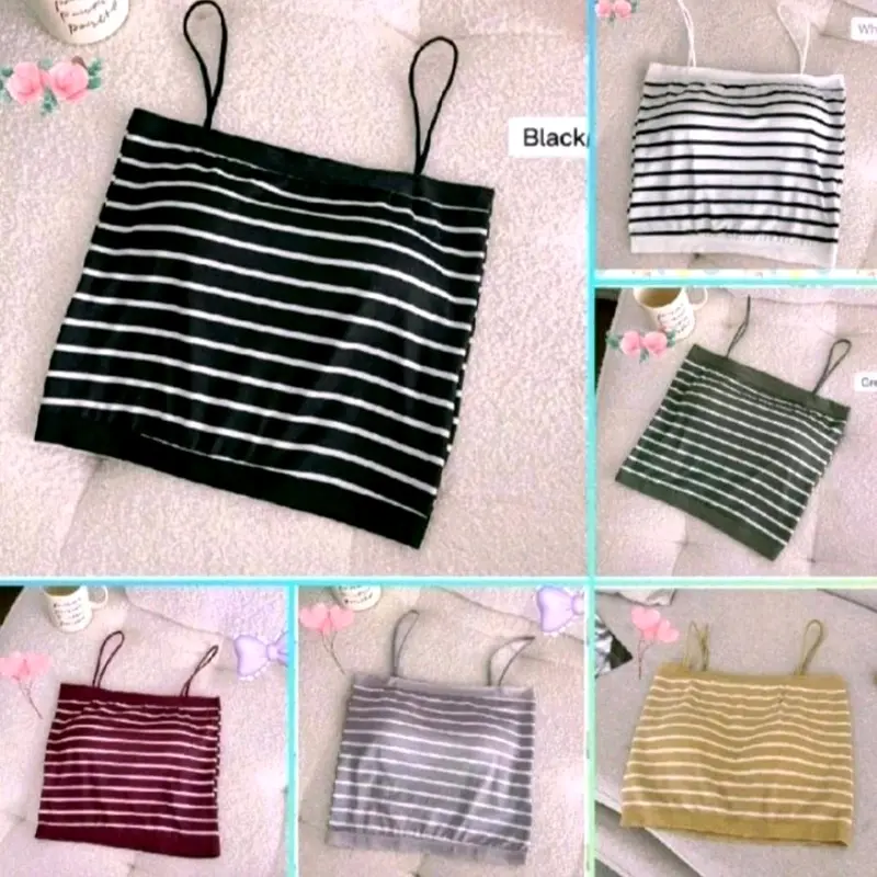 Tanktop Motif Salur With Cup BH Singlet Wanita Tanpa Kawat Cantik Murah FS 7