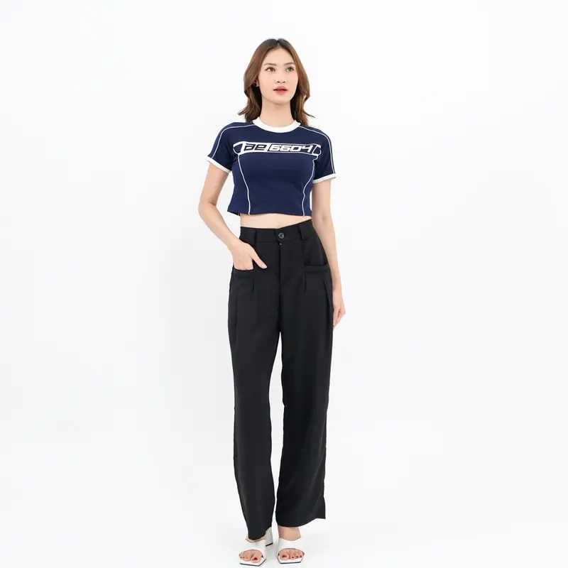 Y2K Patched Stripe Croptop / Baju Crop Top / Atasan Wanita Kekinian 6