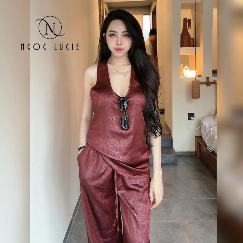 NGỌC LUCIE - H05 (Quần Dài 105cm) Set Lụa 2 Da Quần Suông Áo Ba Lỗ