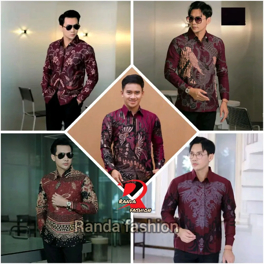 New kemeja pria warna burgundy series kemeja batik modern lengan panjang kain batik motif terbaru bisa cod Seragam Baju Keren baju kemeja lebaran 2025