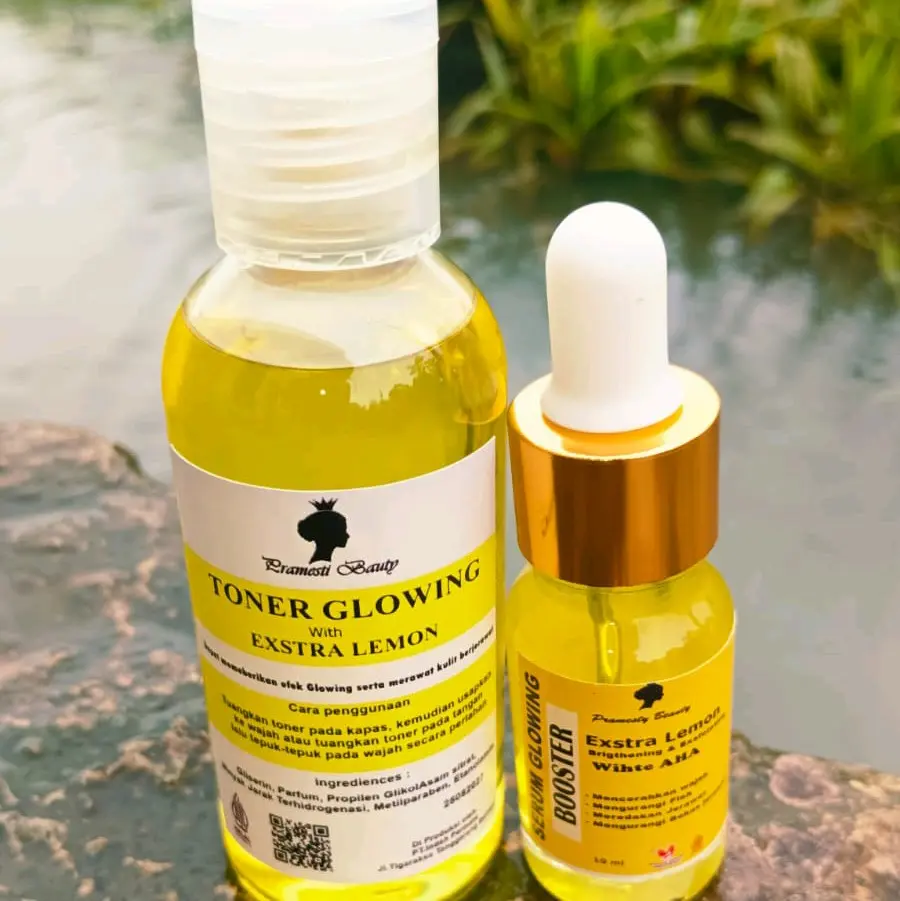 Paket Pemutih Wajah Toner Glowing dan Serum Boster Lemon Anti Aging - Mencerahkan dan Mengurangi Flek Hitam