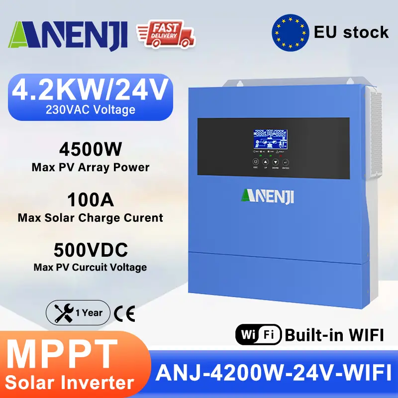 4200W 24V Hybrid Solar Inverter - on Grid off Grid with WiFi Built MPPT Pure Sine Wave Inverter for Renewable Energy Systems