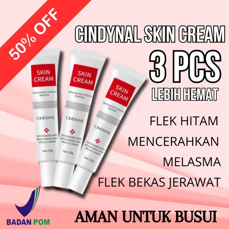 BPOM Paket 3 Pcs Cindynal Skin Cream Whitening Freckle Cream Remove Dark Spots AntiFreckle Niacinamide Pelembab Flek Wajah Bintik Hitam 2