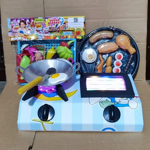 Mini Kitchen Kompor Listrik Mainan Dapur Anak Perempuan 1Set Lengkap dengan Lampu Led Princess Toys 5