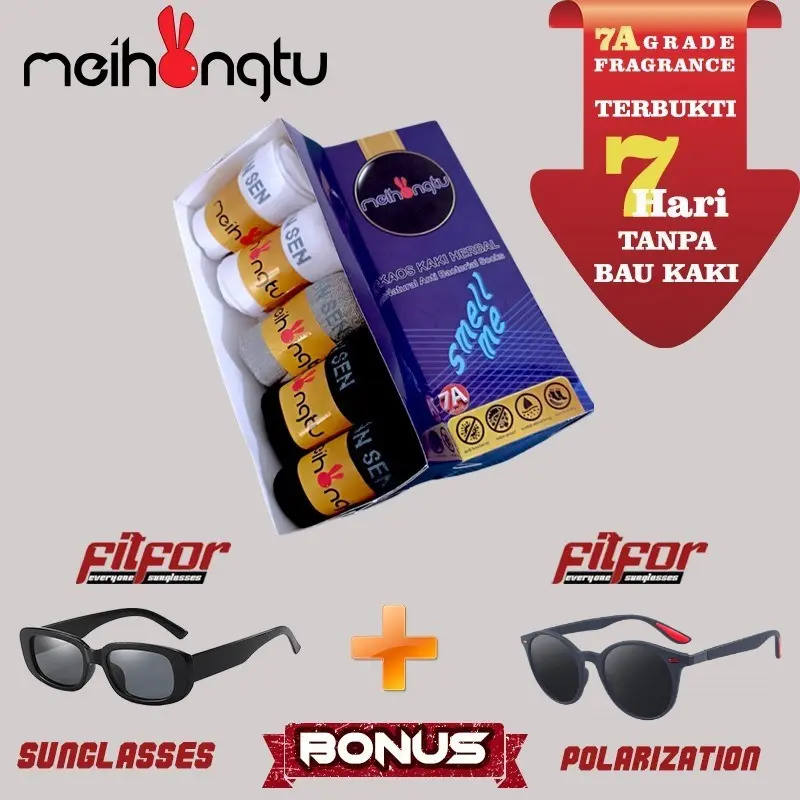 PROMO TERBATAS, MEIHONGTU KAOS KAKI WANGI - ANTI BAKTERI - ANTI BAU - MODEL CASUAL PENDEK - UNTUK PRIA WANITA ALL SIZE DENGAN MOTIF SPORTY - PAKET 5 PASANG kaos kaki kutu air skena outfit 3⁄4 simpel kaus kaki daily sesuai gambar Pendek Semata Katun (ss)