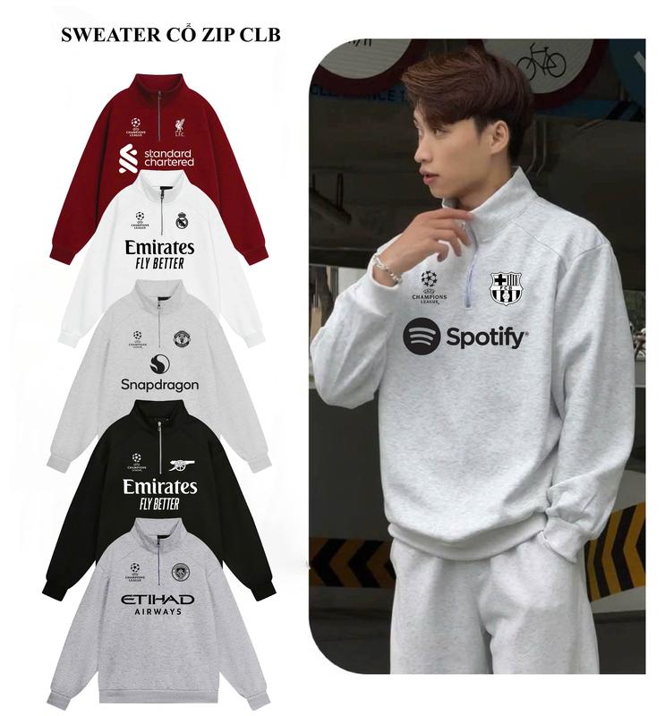   ANCZ- MỞ BÁN  ÁO NỈ CỔ ZIP Logo CLB RE.AL,MU BA.RCA,MC... 2025 Chất Nỉ 2 Da Dày Dặn Giữ Ấm Tốt cho cả Nam Và Nữ Size S-XXL 