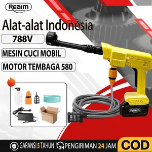 REAIM Mesin Cuci Mobil Tipe 7 Kuning Hitam dengan Motor Tembaga 580 dan Foam Cannon Profesional Baterai 21V Makita Interface Portable untuk Cuci Mobil Motor Pembersih Teras Taman Outdoor Dilengkapi 5m Selang dan Charger EU Garansi 5 Tahun Peningkatan baru