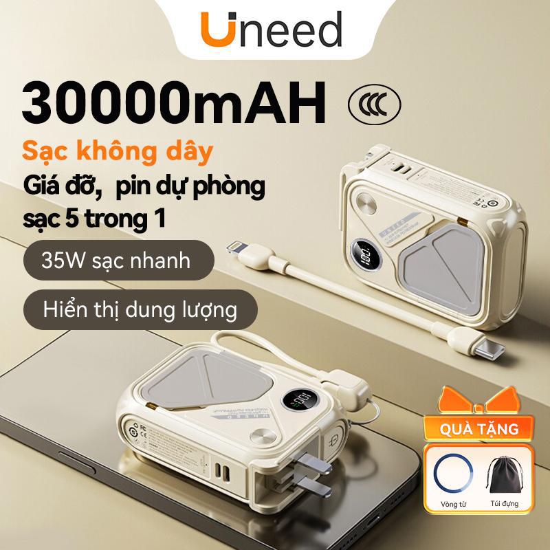 Uneed Sạc dự phòng China CCC 30000mAh 20000mAh  Sạc không dây đa năng nhiều thiết bị cuc sạc dự phòng 30000 sạc dự phòng iphone Hộp quà Phích cắm AD Dây sạc kèm theo tự sạc cục sạc dự phòng xịn mạch sạc nhanh dự phòng Dành cho iPhone 17
