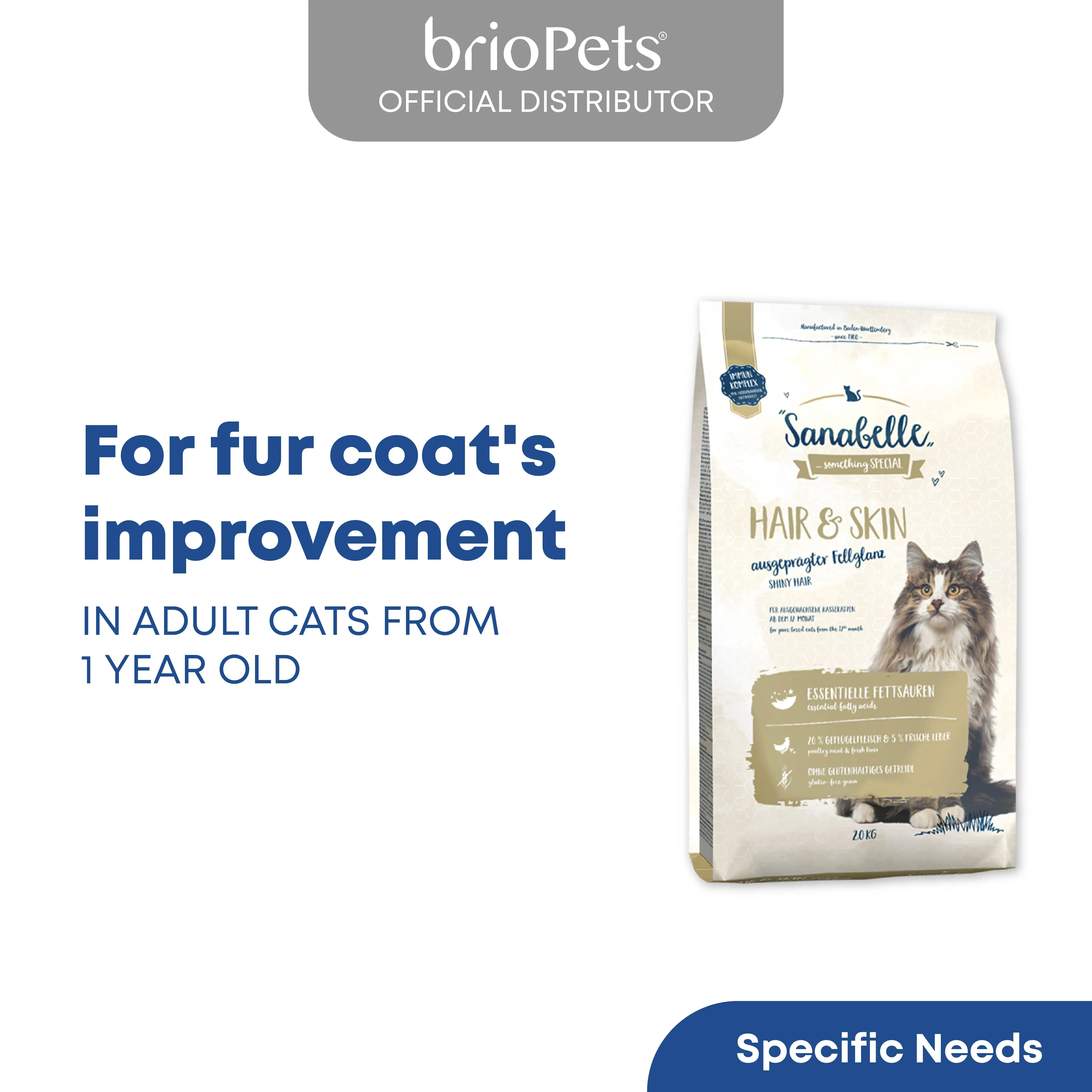 Sanabelle Hair & Skin Dry Cat Food for Healthy Fur Coat in Cats 400g & 2kg