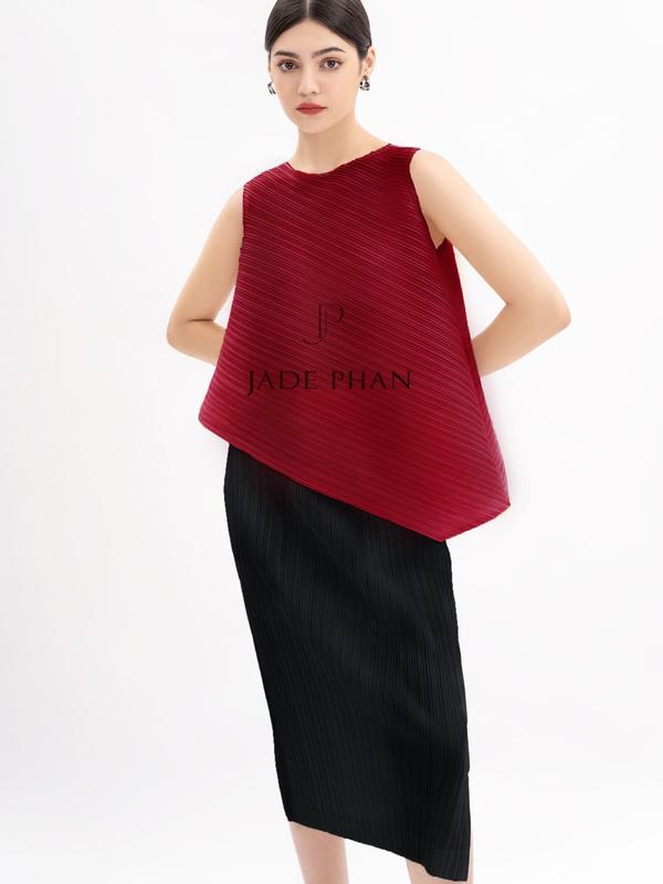 Set gồm áo và chân váy【JadePhan bộ áo dập ly tà chéo và chân váy midi nữ dập ly cao cấp nhiều màu Lea Audora