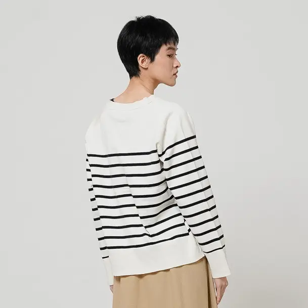 This Is April Outer Wanita Knit Lengan Panjang Striped Aurelie Cardigan Ivory dan Black 4