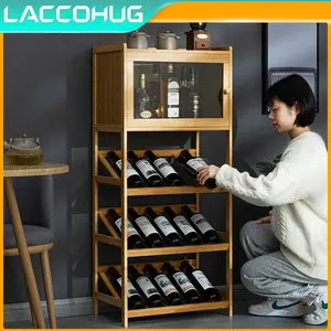 LACCOHUG Rak Anggur Merah Hiasan Rak Anggur Kayu Solid Rumah Kecil Modern Sederhana Rak Pajangan Anggur Merah Lemari Anggur Lemari Bambu Lemari bambu multifungsi Lemari Bambu Rak Dapur