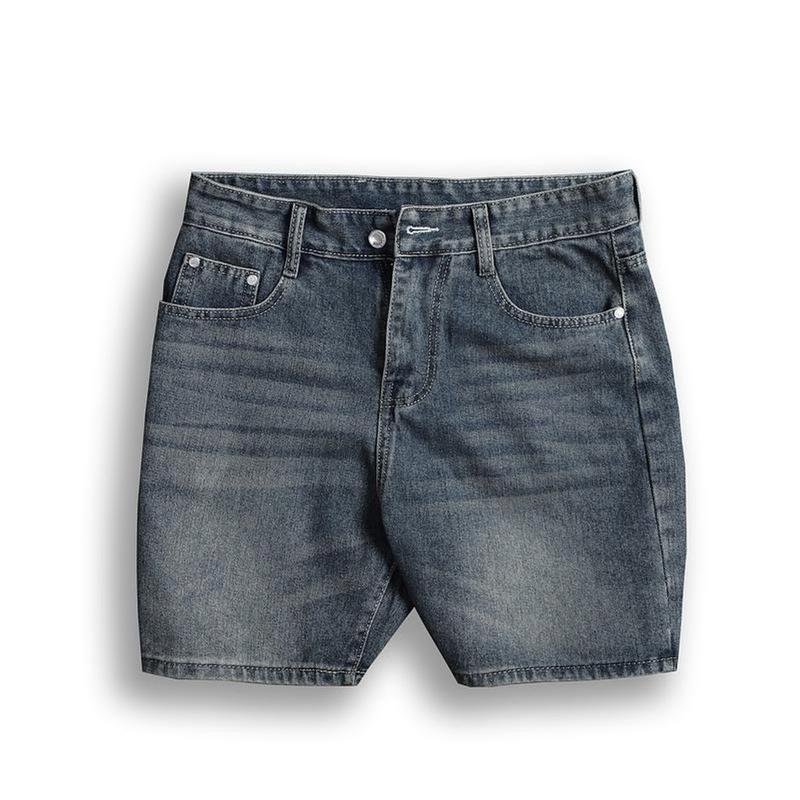 Quần short đùi jean nam trên gối ,form rộng trên gối,gam màu xanh wash bụi,dể phối đồ