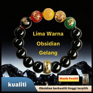 【COD】Gelang Obsidian Kristal Lima Warna, melambangkan kejayaan, perlindungan dan kekayaan. Gelang berkualiti tinggi sesuai untuk lelaki dan wanita, barang kemas tenaga positif.