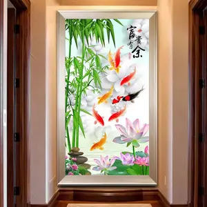 DIY Diamond Painting Full 9 ikan koi dan bambu 60x90 cm D187
