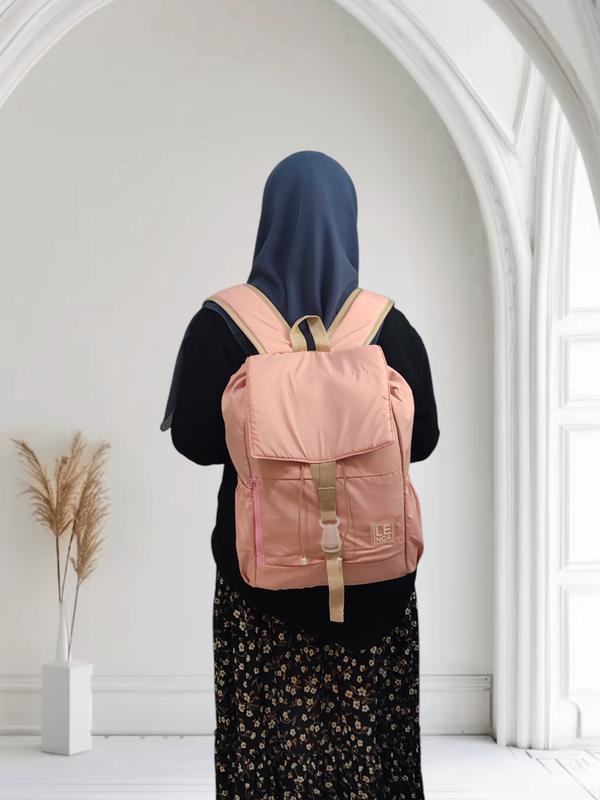 Lenoa Floria Backpack Tas Ransel Wanita Untuk Sekolah Kuliah Travel Warna Dusty Pink Korean Style Serut 4