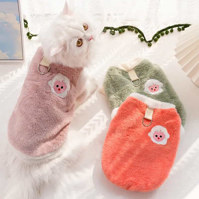 Pet Autumn and Winter Plush Cute Heart Small Cat and Dog Warm Top
