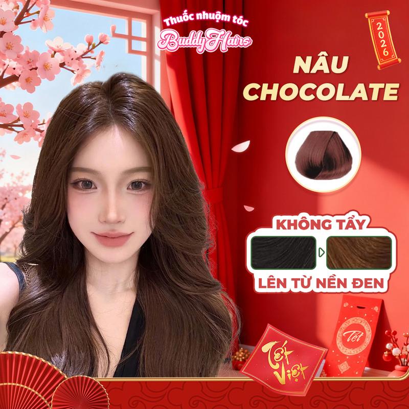  Thuốc nhuộm tóc NÂU CHOCOLATE NÂU SOCOLA không cần dùng tẩy tóc của Buddyhairs phù hợp học sinh công sở tặng kèm găng tay mũ trùm 