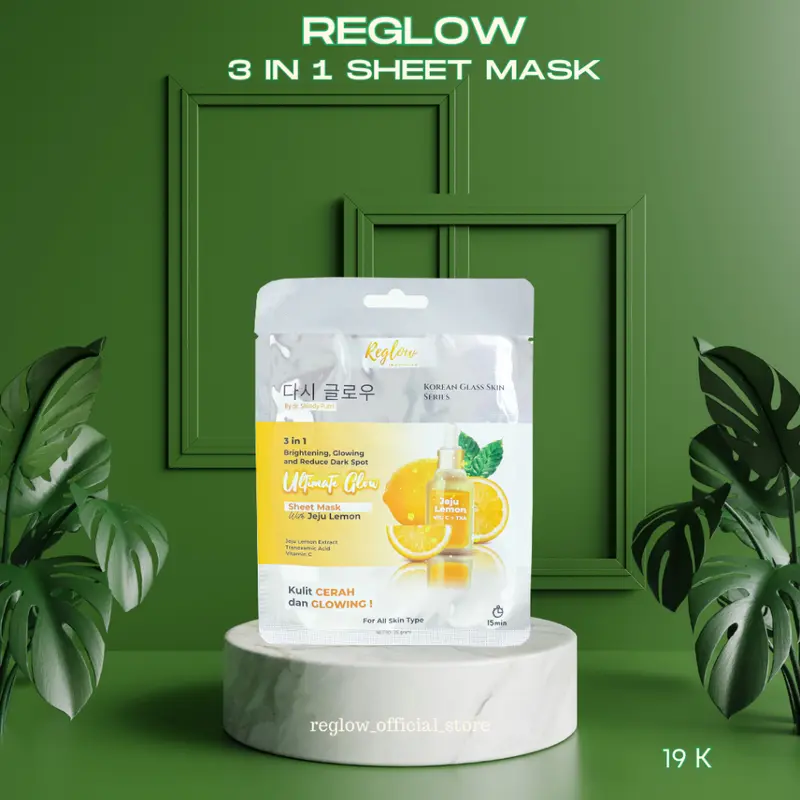 Reglow Sheet Mask 25 g / Masker Wajah 3in1 Ultimate Glow with Jeju Lemon / Mencerahkan Melembabkan Menghilangkan Flek Hitam Muka 5