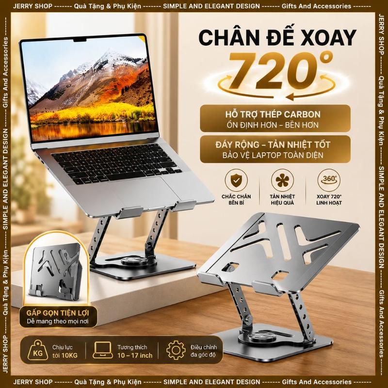 Giá Đỡ Ipad Xoay 720° Cao Cấp – Nâng Hạ Đa Góc, Tản Nhiệt, Gấp Gọn - Jerry Shop