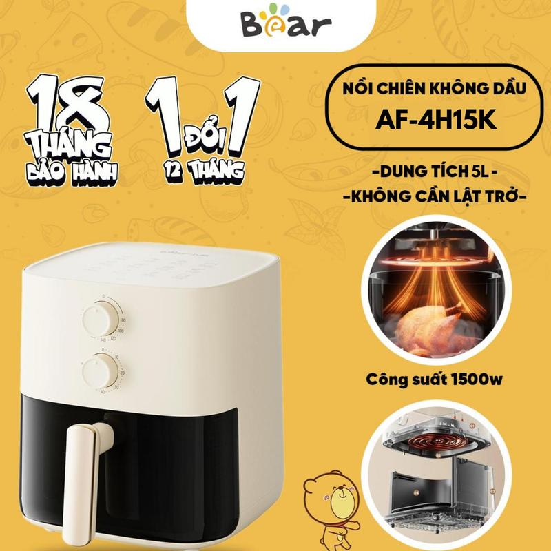 Nồi chiên không dầu 5 lít Bear AF-4H15K công nghệ xoáy 4D