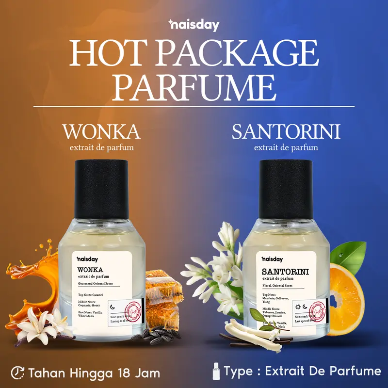 NAISDAY Hot Package Perfume Wonka & Santorini, ONS, Dance Floor, Absolut Extrait De Parfum 30ml Tahan Lama 18 Jam 3