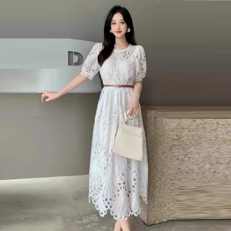 [ Marsha Ambroidered Lace Dress ] Fit Size M-L Fashion Gaun Wanita Dres Katun Bordir Katbol Formal Outfit Party Pesta Elegan Anggun Feminim Hitam Kuning Hijau Putih Kondangan Simple Natal Mewah 4