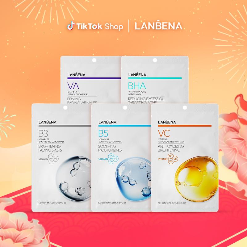 LIVE Mặt Nạ LANBENA Vitamin C B5 VA B3 BHA Hỗ Trợ Làm Sáng Phục Hồi Da Dưỡng Ẩm Sâu Làm Dịu Mờ Nếp Nhăn Săn Chắc Da Mờ Sắc Tố Đen Giảm Mụn 25ml