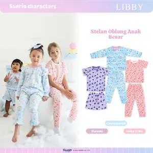 LIBBY Sanrio Setelan Piyama Anak Besar Perempuan Kuromi Cinnamoroll Hello Kitty (1 Stel)