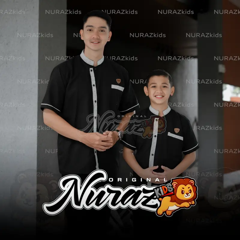 NURAZ Kidss - Baju Koko Couple Ayah Anak Legan Pendek Motif Selempang Bahan Katun Signatur 3