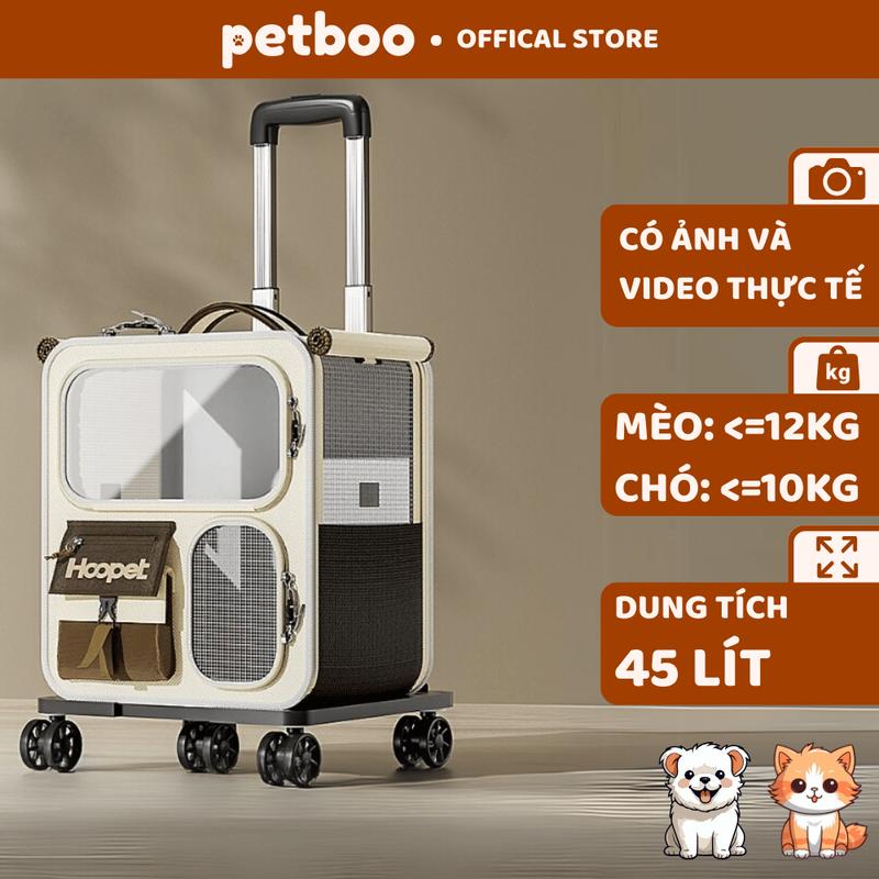  Balo Chó Mèo PETBOO Trong Suốt Dung Tích 34L Kết Hợp Vali Kéo Có Thể Tháo Rời Cửa Lưới Cuộn 2 Bên Thông Thoáng 