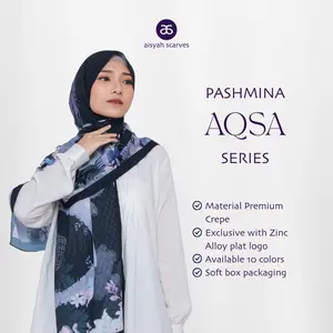 AISYAH SCARVES Jilbab Printing Pashmina Aqsa | Hijab Modest Fashion | Pashmina Crepe | Pakaian Muslim Lembut dan Wangi | Kerudung Motif Bunga dan Masjid Al-Aqsa | Soft Box Packaging