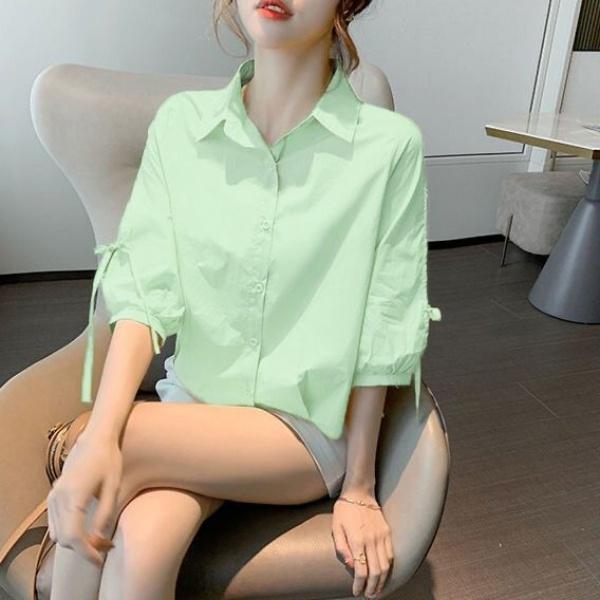 Product Introduction of Women's Chiffon Rheology Hong Kong Style Three-Quarter Sleeve Shirt 2023 New Loose Design Niche Chic Top 5