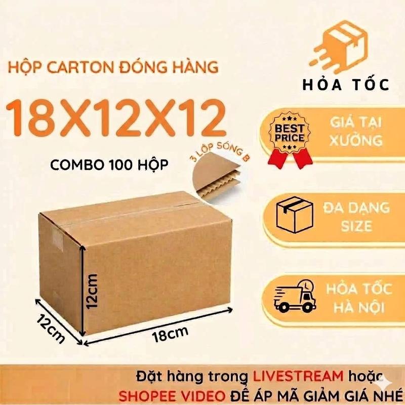 100 Hộp carton 18x12x12 đóng hàng gía rẻ, Hộp dày cứng định lượng giấy cao.