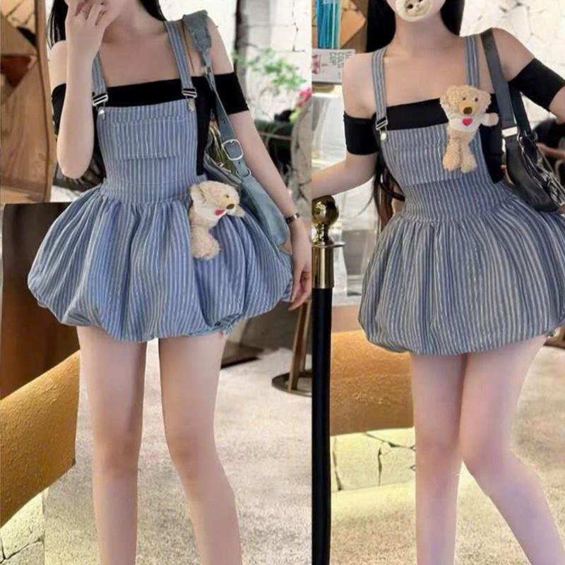 Mèo Mỡ Bigsize — Set bộ yếm quần bí sọc kèm áo thun trễ vai bigsize 60-90kg