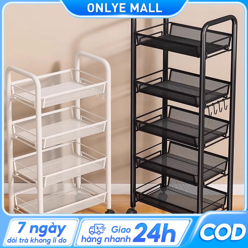 ONLYE Kệ xe đẩy 3/4/5 Tầng Đa Năng Mặt Lưới Kệ sắt nhà bếp có bánh xe