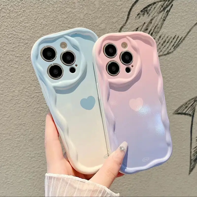 Vỏ cho iPhone 11, 12, 7 / 8, 7plus, 12Pro, 8plus, xr, xsmax, x, 11Promax, 14, 13, 14plus, 11Promax, màu hồng gradient, họa tiết kem tình yêu, bọc đầy đủ, bảo vệ ống kính chống rơi 0