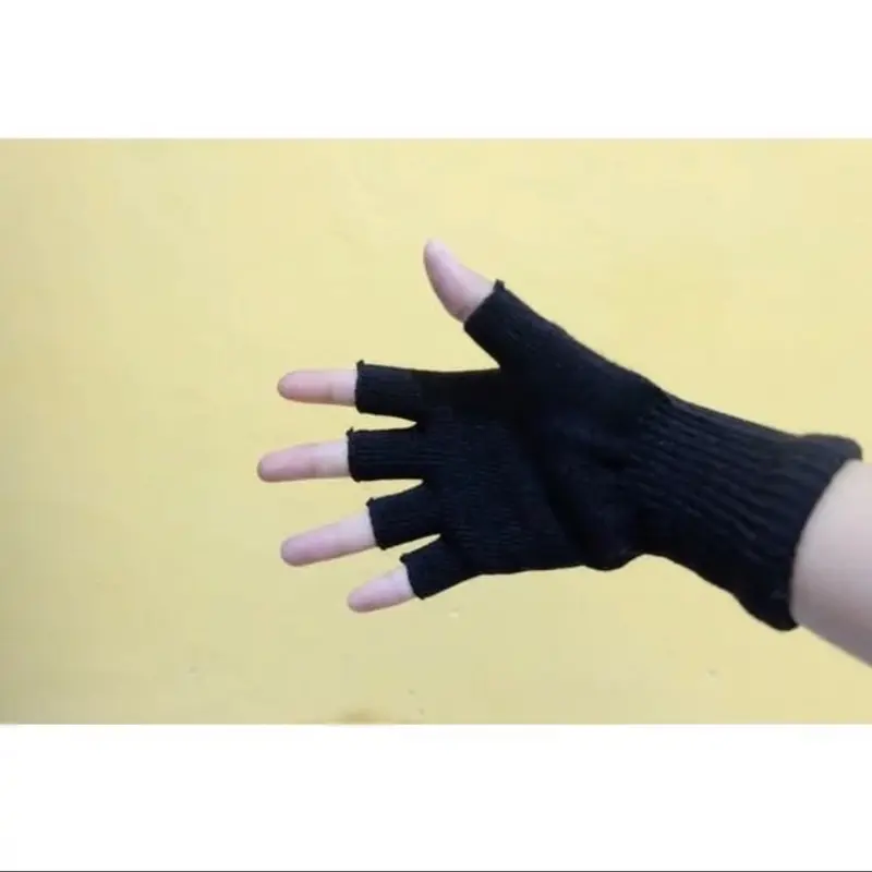 3 Pasang Sarung Tangan Motor Rajut Warna Hitam basis Pria Wanita Woll Hitam Polos Full Jari Buntung |  Sarung Tangan Tak Berjari Cowok Cewek 3