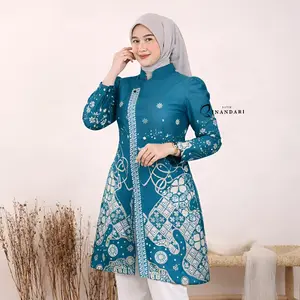 MAYANG Emerald Green Tunik Atasan Wanita Batik Kinandari Lapisan Tricot Original Elegan Nyaman Adem Katun 100% Cocok Kerja Casual Acara Resmi Motif Puspa Desain Modern