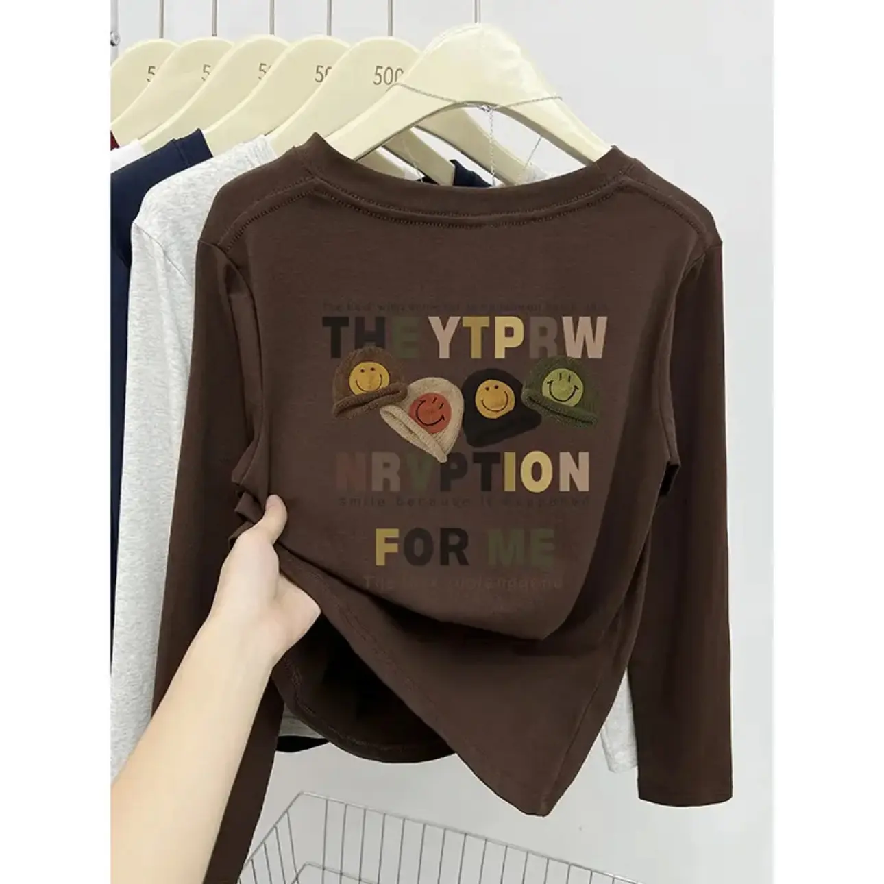 Áo Thun Vai, Dài Tay, Ôm Sát, Co Giãn, Cổ Tròn, Thiết Kế In Hình Đẹp, Hàng Mới Về Mùa Thu, Hoàn Hảo Cho Mọi Thứ