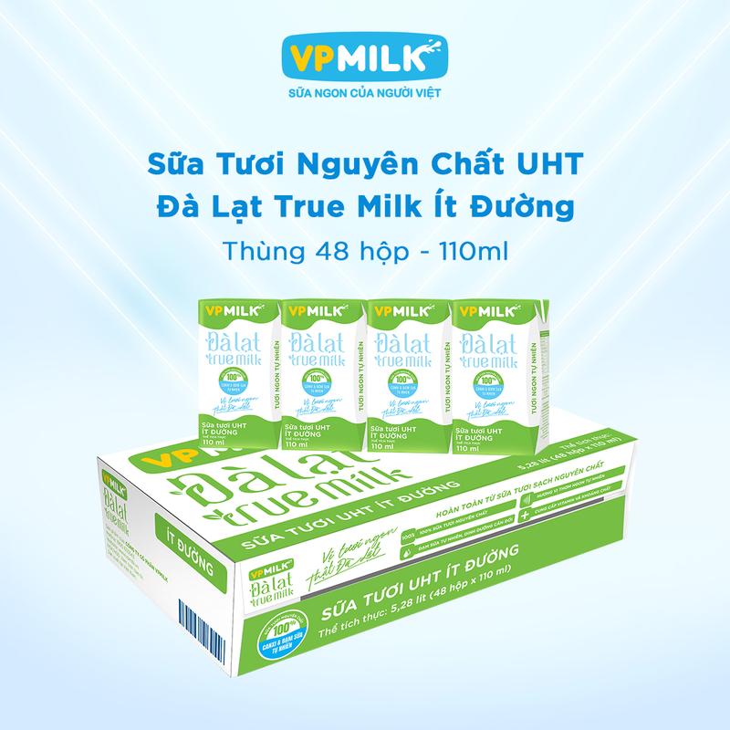   Thùng 48 hộp 110ml  Sữa tươi VPMilk Đà Lạt True Milk Ít đường Sữa tươi nguyên chất hoàn toàn từ cao nguyên Đà Lạt  Vị Tươi Rất Đà Lạt MS2 