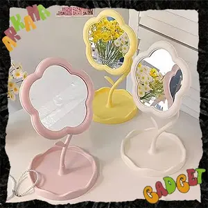 Cermin Bunga Standing Mirror Makeup Rotating Aesthetic Stand Mirror Flower Kaca Meja Rias Serbaguna Cermin Wajah Bisa Berotasi 360 Derajat Dengan Desain Tepi Halus Dan Aksesori Cantik