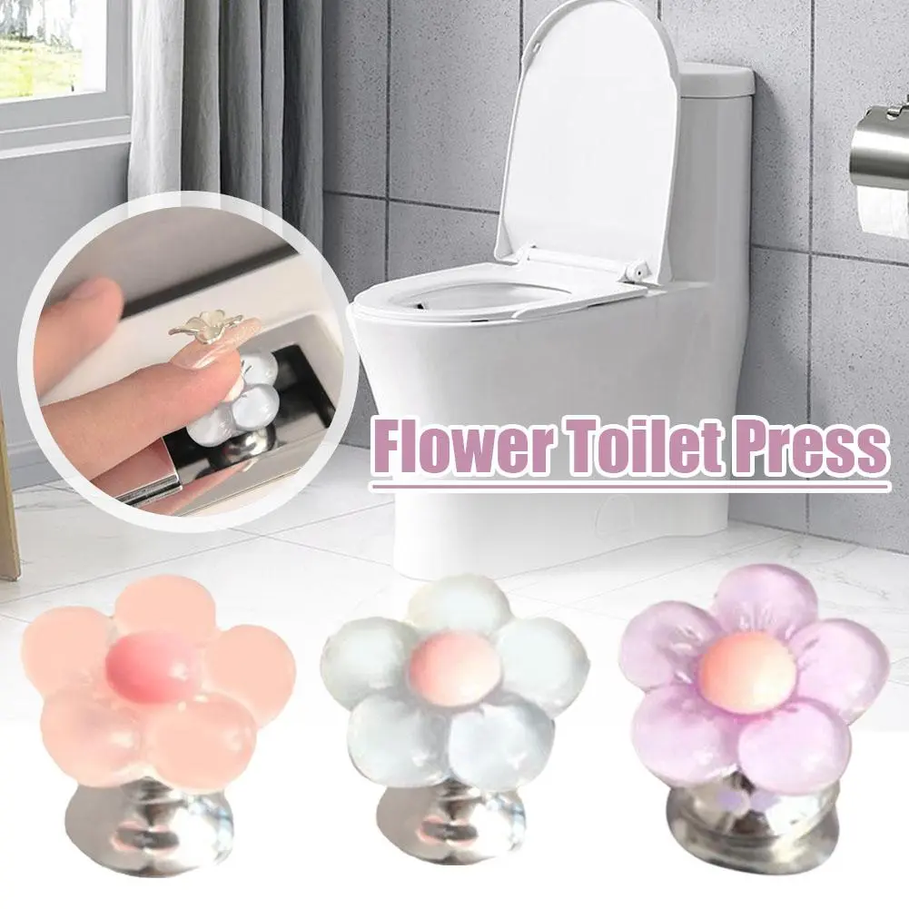 3Pcs Toilet Press Cute Flower Pattern Handle Button Long Nail Protector Press Tank Push Switch Toilet Bath Room Water Press Flush Button Home Tool