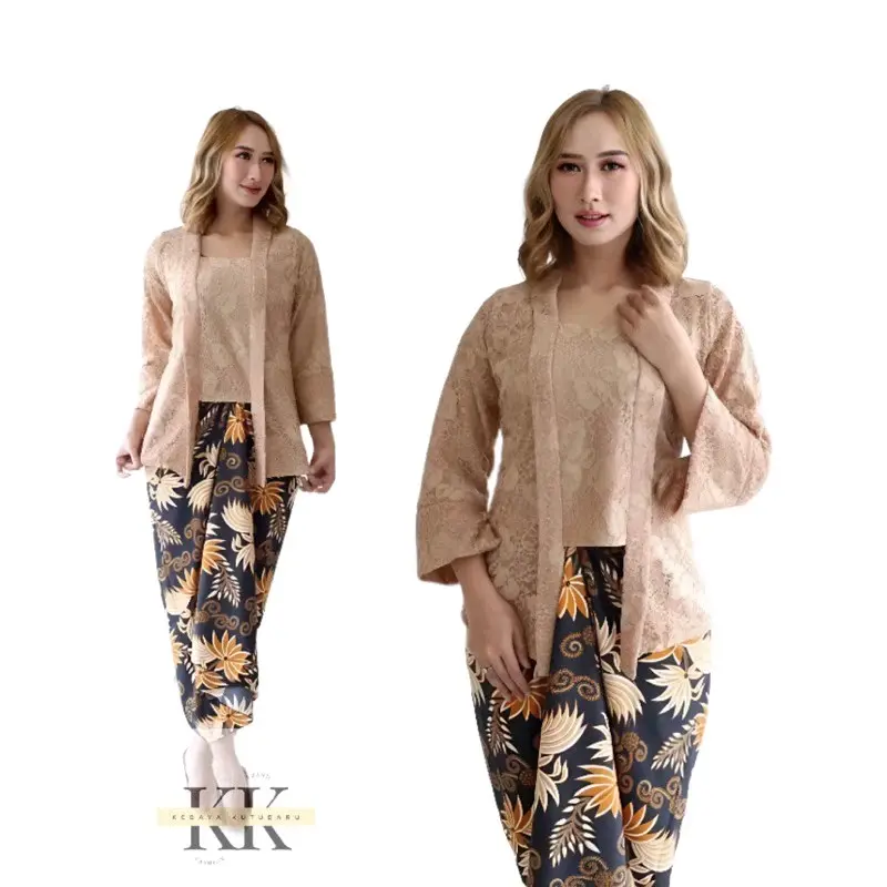 Set Baju Kebaya Kutubaru Brokat Modern Mix Rok Lilit Batik untuk Wanita - Dress Mewah - Atasan 3