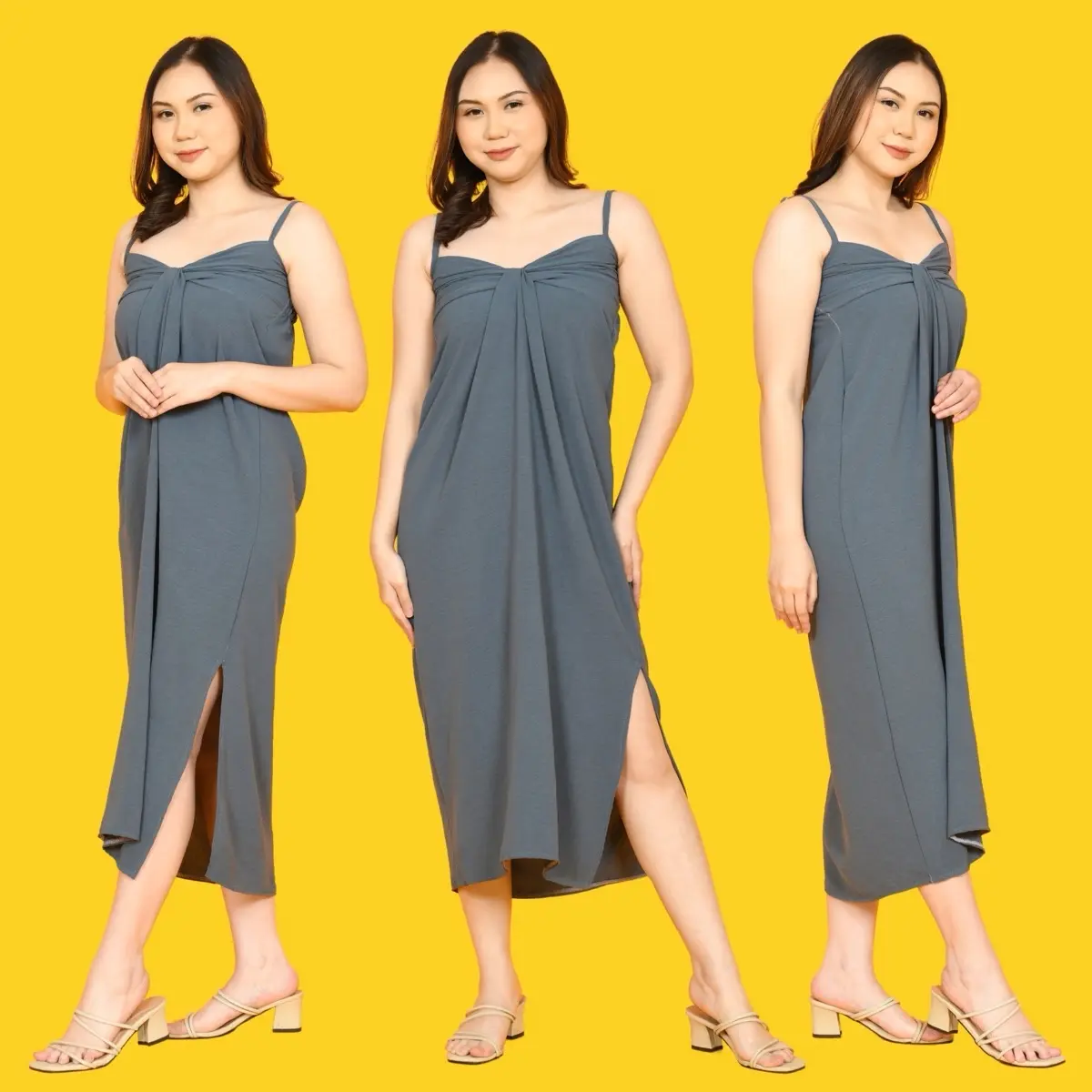 HELENA DASTER SEXY PANJANG - DRESS PANTAI BELAHAN DADA TANPA LENGAN
