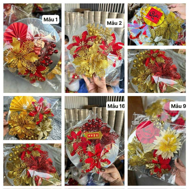  Combo 5 Set Hoa Trang Trí Set hoa trang trí tháp bánh tháp oản trang trí tết nhiều mẫu  kèm đế  