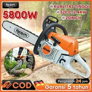 REAlM Daya Tinggi 4500W 58CC Gergaji Rantai BensinGergaji Rantai Penebangan Pohon 20inch Chainsaw