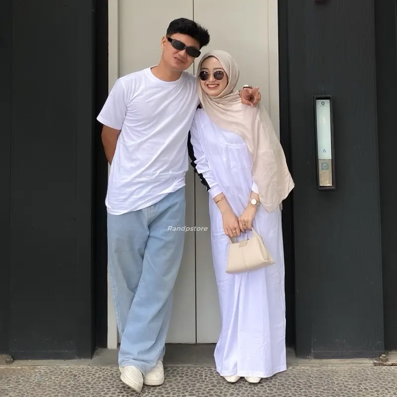 Baju Pasangan Inara Busui Nonbusui - Couple Gamis Bahan Kaos Combed 24s Bigsize  Kombinasi Sarimbit Muslim 6