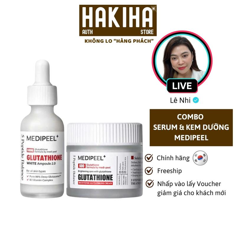 [Medi-Peel] Bộ Serum Cấp Ẩm Bio-Intense White Ampoule 30ml và  Kem Dưỡng Da Glutathione 600 White Cream 50g Skincare
